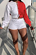 Red Spliced Eyelet Bandage Long Sleeve O Collar Blouse Shorts Two-Piece BBN188-1