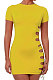 Yellow Women Round Neck Short Sleeve Solid Color Fashion Bandage Tight Mini Dress GB1003-2