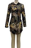 Black Digital Printing Long Sleeve Lapel Neck Single-Breasted Slim Fitting Shirt Dress SMR10186-1