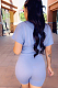 Light Blue Cotton Blend Round Neck Short Sleeve Collcet Waist Blouse Shorts Two-Piece CL6056-2