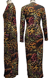 Leopard Print Sexy High Elastic Mesh Printing Long Sleeve Round Neck Boycon Dress SMR10236-4