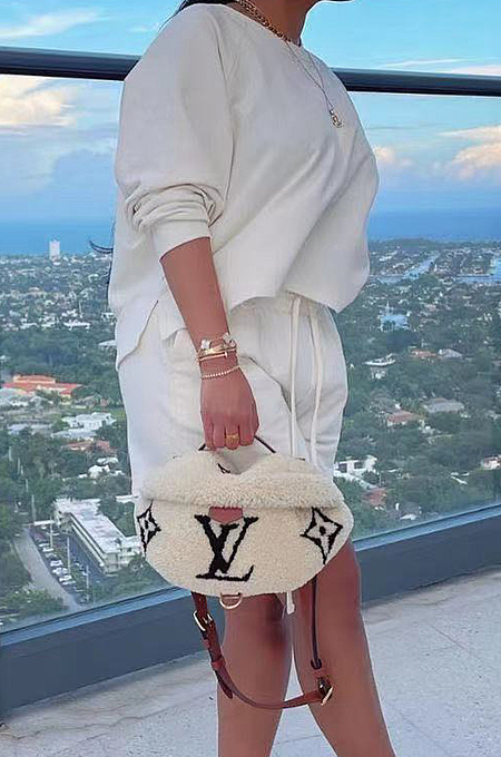 White Autumn Long Sleeve Round Collar Blouse Shorts Solid Color Sports Sets TD80061-2