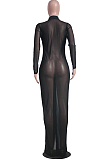 White Autumn New See-Througk Mesh Lapel Collar Long Sleeve Single-Breasted Sunscreen Shirt Dress SY8822-1