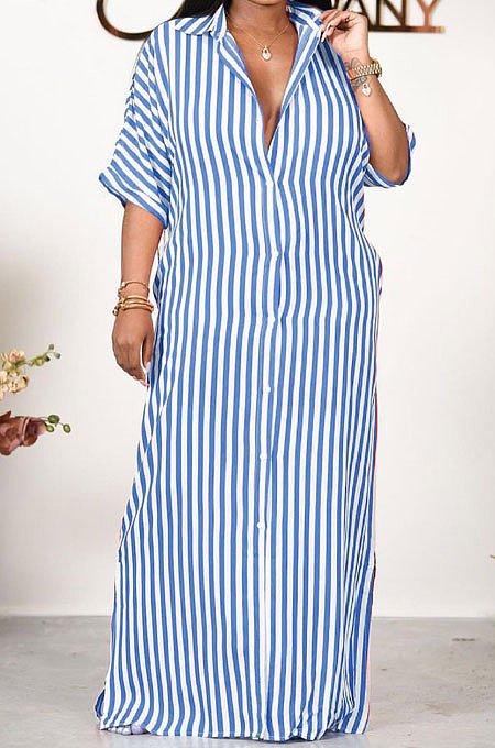 Blue Women Strap Printing Split Lower Hem T Shirt/Shirt Dress AYQ05016-1