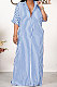 Blue Women Strap Printing Split Lower Hem T Shirt/Shirt Dress AYQ05016-1