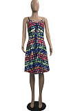 Colorful Summer Fashion Colorful Printing Loose Strapless Condoel Belt Dress HYY8072-3