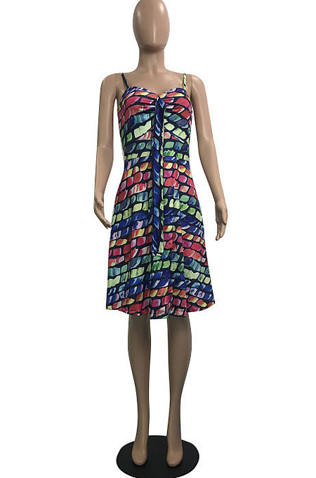 Colorful Summer Fashion Colorful Printing Loose Strapless Condoel Belt Dress HYY8072-3