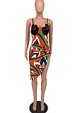 Orange Fashion Printing Condole Belt Backless Strapless Cute Two-Piece ZNN9098