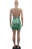 Blue Trendy Casual Sexy Backless Condole Belt Printing Mini Dress GB1001-3