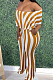 Orange Stripe Print Flounce A Word Shoulder Casual Wide Leg Jumpsuits ZNN9102-4
