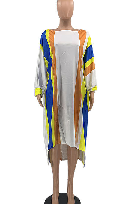 Pink Red Euramerican Women Positioning Strap Printing Long Sleeve Loose Midi Dress AYQ05014-2