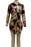 Black Digital Printing Long Sleeve Lapel Neck Single-Breasted Slim Fitting Shirt Dress SMR10186-1