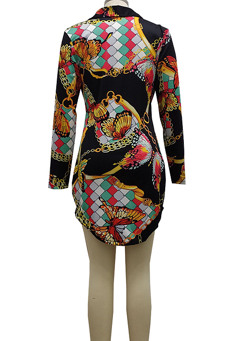 Plaid Pattern Digital Printing Long Sleeve Lapel Neck Single-Breasted Slim Fitting Shirt Dress SMR10186-2