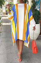 Yellow Euramerican Women Positioning Strap Printing Long Sleeve Loose Midi Dress AYQ05014-1