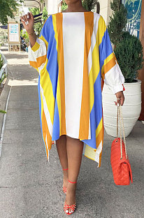 Yellow Euramerican Women Positioning Strap Printing Long Sleeve Loose Midi Dress AYQ05014-1