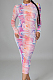 Pine Sexy High Elastic Mesh Printing Long Sleeve Round Neck Boycon Dress SMR10236-1