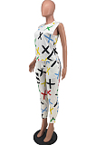 Black Cute Print Sleeveless Round Neck Blouse Long Pants Casuat Sets ZNN9099-2