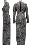 Leopard Print Sexy High Elastic Mesh Printing Long Sleeve Round Neck Boycon Dress SMR10236-4