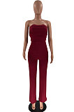 Black Sexy Tight Strapless Collcet Waist Solid Color Wide Leg Jumpsuits LM88813-1