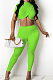Green Personality Pure Color Short Sleeve Rond Neck Crop Top Bodycon Pants Two-Piece DR8093-5