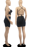 Blue Sexy Solid Colur Condole Belt Backelss Strapless Hip Mini Skirts Sets DR8102-2