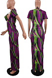 Light Purple Digital Printing Short Sleeve Hollow Out With Underwear Slim Fitting Long Dress NYZ6028-2