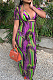 Light Purple Digital Printing Short Sleeve Hollow Out With Underwear Slim Fitting Long Dress NYZ6028-2