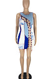 Light Blue Women Trendy Sexy Color Block Spliced Hollow Out Bandage Mini Dress LYY9298