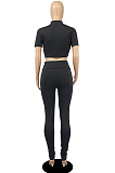 Red Personality Pure Color Short Sleeve Rond Neck Crop Top Bodycon Pants Two-Piece DR8093-2