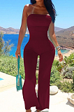 Wine Red Sexy Tight Strapless Collcet Waist Solid Color Wide Leg Jumpsuits LM88813-2