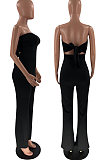 Black Sexy Tight Strapless Collcet Waist Solid Color Wide Leg Jumpsuits LM88813-1