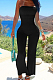 Black Sexy Tight Strapless Collcet Waist Solid Color Wide Leg Jumpsuits LM88813-1