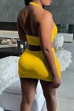 Red New Halter Neck Backless Hollow Out Solid Color Slim Fitting Mini Dress DR8104-2