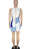 Light Blue Women Trendy Sexy Color Block Spliced Hollow Out Bandage Mini Dress LYY9298