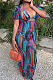 Light Blue Digital Printing Short Sleeve Hollow Out With Underwear Slim Fitting Long Dress NYZ6028-3