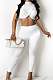 White Personality Pure Color Short Sleeve Rond Neck Crop Top Bodycon Pants Two-Piece DR8093-1