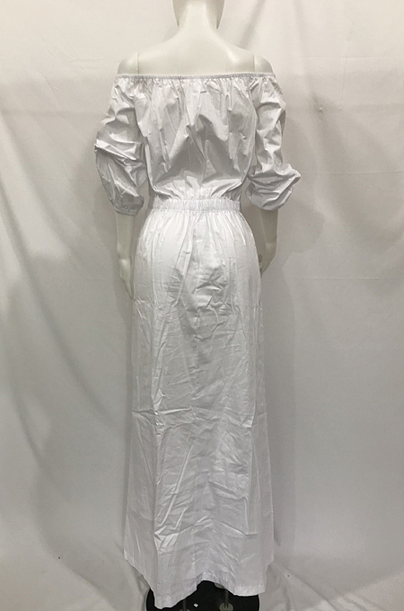 White Summer A Word Shoulder Half Sleeve Solid Color Slit Long Dress L0268-1