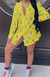 Yellow Women Casual Chiffon Long Sleeve Shirts AYQ8031-4