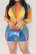 Yellow Fashion Multicolor Long Sleeve Tight Round Neck Mid Waist Mini Dress DLS03274-2
