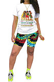 Pink Casual Printing Short Sleeve Shorts Sets AYQ5139-1