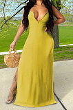 Black Euramerican Women Sexy Zipper Low Bosom Lower Hem Split Long Dress AYQ06002-2