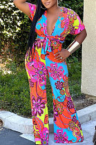 Printing Fashion Vintage Short Sleeve Loose Casual Wide Leg Jumpsuits BYQ1011 