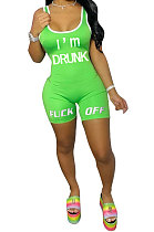 Neon Green Women Sexy Tank Backless Mid Waist Sport Romper Shorts AYQ5145-4