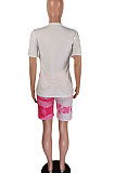 Black Casual Printing Short Sleeve Shorts Sets AYQ5139-3