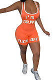 Orange Women Sexy Tank Backless Mid Waist Sport Romper Shorts AYQ5145-1