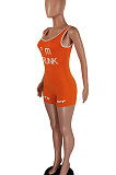 Neon Green Women Sexy Tank Backless Mid Waist Sport Romper Shorts AYQ5145-4