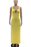 Pink Red Euramerican Women Sexy Zipper Low Bosom Lower Hem Split Long Dress AYQ06002-3