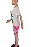Black Casual Printing Short Sleeve Shorts Sets AYQ5139-3