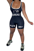 Black Women Sexy Tank Backless Mid Waist Sport Romper Shorts AYQ5145-2