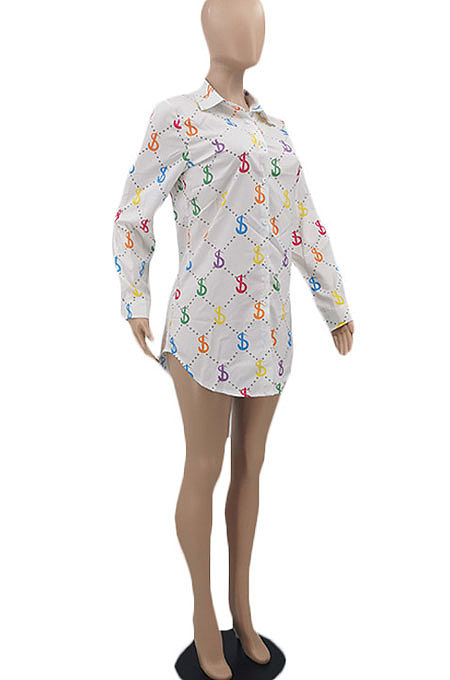 White Women Casual Chiffon Long Sleeve Shirts AYQ8031-1